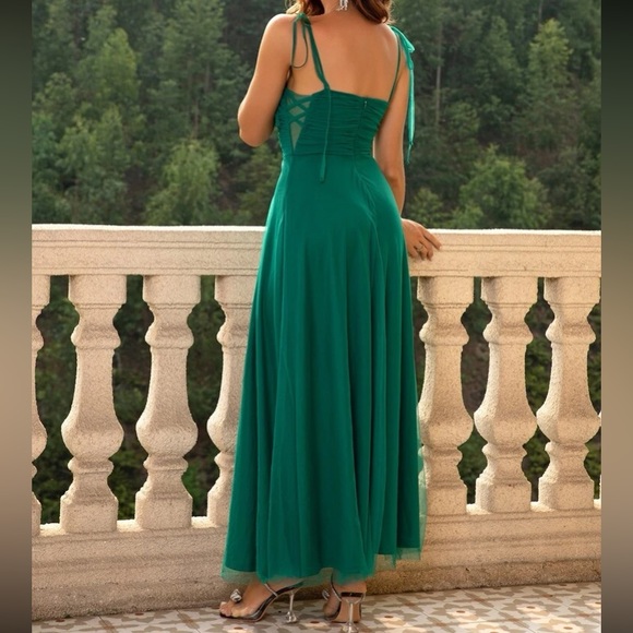 Luxe mesh overlay party formal evening prom bridesmaids dress - Picture 3 of 11